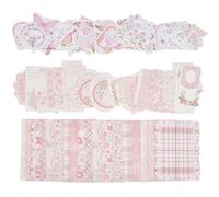 SOFPLATE 100Pcs 50 Style Journal Background Paper Scrapbook Collage Stickers Pink Aesthetic Mixed Animal Flower Pattern Vintage Decorative Pad Sheets for Scrapbooking Journaling Album Craft DIY Decor