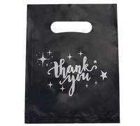 SOFPLATE 100Pcs 8 x 6 Inch Black Thank You Plastic Bags Party Treat Bags with Handles Rectangle Wrapping Word Goodie Gift Pouches for Thanksgiving Birthday Party Favor DIY Packaging