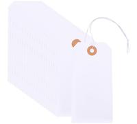 SOFPLATE 100Pcs Blank White Price Tags Clothing Hang Tags with String Attached 6 x 12cm Writable Rectangle Paper Display Merchandise Hanging Label for Clothes Pricing Holiday Art Craft Labeling Decor