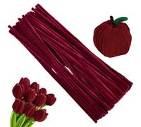 SOFPLATE 100Pcs Dark Red Chenille Pipe Cleaners Thick Chenille Stems 12 Inch x 6mm Fuzzy Soft Plush Creative Art Pipecleaners Sticks for DIY Making Flower Plant Projects Crafts Decorations Accessories