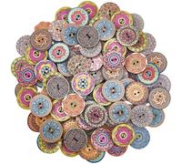 SOFPLATE 100Pcs Vintage Wooden Buttons Assorted Wood Buttons with 2 Holes 25mm Flat Round Printed Mixed Natural Sewing Ornament Accessory for DIY Clothes Painting Crochet Scrapbooking Craft Decoration
