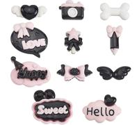 SOFPLATE 100Pcs Word Resin Charms Flatback Resin Cabochons Opaque Black White Bone Pen Heart Wing Bowknot Sweet Cell Phone Case Scrapbooking Embelishments for DIY Crafts Jewellery Making Decorations