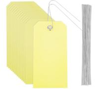 SOFPLATE 100Pcs Yellow Shipping Tags Blank Waterproof Plastic Tags 4.7 x 2.4 Inch Rectangle with Iron Wire PVC Eyelet Hang Identification Name Labeling Kit for Hanging Name Card Handbag Luggage Gift