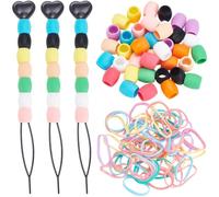 SOFPLATE 101Pcs 15x14 mm Small Silicone Hair Beads Soft Pony Beads Bulk with Plastic Quick Beaders Elastic Rubber Cords Colorful Large Hole Rubber Spacers for Braiding Supplies Women Adult DIY Craft