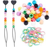 SOFPLATE 101Pcs 8x10 mm Silicone Beads for Hair Kit Rubber Beads Hair with Plastic Quick Readers Elastic Rubber Cord Mixed Colors Soft Bracelet DIY Accessories for Braiding Supplies Women Adult Craft