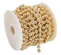 SOFPLATE 10M/32.8 Feet Gold Pearl Christmas Garland Craft String Pearls 8mm with Spool Round Ball Centerpieces Tree ABS Plastic Imitation Pearl Bead Strand for Home Christmas Tree Wedding Party Decor