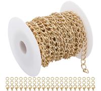 SOFPLATE 10M Gold Curb Chain Bulk Chain Jewellery Kit Aluminium Oval Twist Link Chain Spool Curb Chain Set Long Roll Curb Chains for Jewellery Making Kits Necklace Bracelet Supplies DIY Crafts