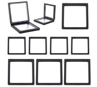 SOFPLATE 10Pcs 3.5 x 3.5/4.29 x 4.29 Inch 3D Black Floating Frame 3D Floating Display Stand Plastic Square Transparent Film Box Case Holder Accessories for Packing Storage Jewellery Gems Fossils Rocks
