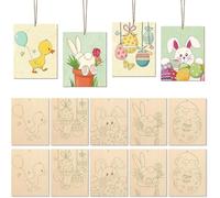 SOFPLATE 10Pcs 5.9 x 4.7 Inch Unfinished Wood Easter Blank Wooden Ornaments Rabbit Duck Wood Cutouts Crafts to Paint Animal Embellishment for DIY Arts Crafts Home Party Favor Decor Holiday Supplies