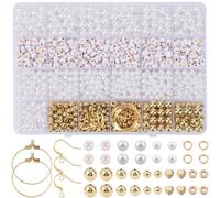 SOFPLATE 1182Pcs Friendship Bracelet Beads Set Beaded Earring Kit with Hoop Fishhook Earrings ABS Plastic White Pearls Letters Gold Heart Round Spacers Findings for Jewellery Making Bracelet DIY Craft