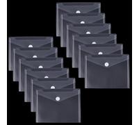 SOFPLATE 12 Pack 9x7in Clear Plastic Envelope Bags Transparent Folders Large Reusable Rectangle Waterproof Paper Card Holder Bulk with Snap Button Closure for Documents Home Work Office Organization