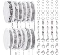 SOFPLATE 12 Rolls 32M/105 Feets Cable Chain Roll Silver Paper Clip Chain Bulk Stainless Steel Textured Ball Paperclip Venetian Link Connector Chains Kits for Jewelry Making Necklace Bracelet DIY Craft