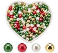 SOFPLATE 1200pcs 4 colors 6mm Plastic Pearls Beads Christmas Acrylic Beads Round Red White Mini Imitation Pearl Loose Spacer Bead with Holes for Jewellery Making Crafts Wedding Decor DIY Accessories