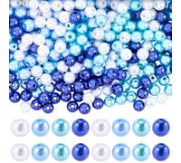 SOFPLATE 1200Pcs 4 Style Blue Pearl Beads 6mm Pearl Plastic Beads Small Round Ball Colorful Winter Loose Smooth Spacers Findings Accessories for Jewellery Making Bracelets Necklaces Party DIY Crafts