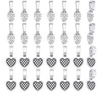 SOFPLATE 120Pcs 2 Styles Bails for Jewelry Making Necklace Pendant Bail Small Silver Oval Heart Shaped Earring Necklace Glue On Flat Pad Jewelry Findings for Pendants DIY Cabochons Glass Gems Crafts