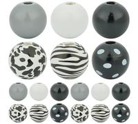 SOFPLATE 120Pcs 6 Styles Painted Wood Beads Bulk Wooden Round Bead 16mm Assorted Natural White Black Grey Cow Pattern Farmhouse Loose Spacer Mini Beads for Bracelet DIY jewellery Making Necklace Craft