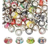 SOFPLATE 120Pcs European Christmas Beads Large Hole Resin Beads 14mm Silver Brass Double Cores Lampwork Snowman Xmas Tree Loose Spacer Charms for Beading Jewellery Making Necklace Bracelet Pens Craft