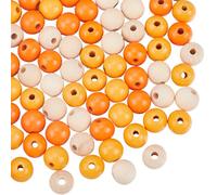 SOFPLATE 125Pcs Thanksgiving Wooden Beads Fall Wood Beads Natural Orange Round Wood Autumn Harvest Home Decor Garland Bead Ornaments for jewellery Making Bead Assortments DIY Necklace Bracelets Crafts