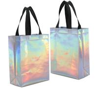 SOFPLATE 12Pcs 10 x 7.8 x 4 inch Iridescent Small Gift Bags Bulk Non-woven Tote Bag with Handles Sturdy Bases Waterproof Reusable Party Gift Wrap for Birthday Weddings Party Holiday Shopping Present