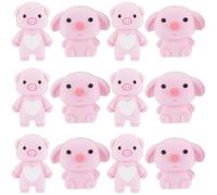 SOFPLATE 12Pcs 2 Styles Pink Pig Beads Silicone Pig Bead Bulk Soft Rubber Focal 3D Cartoon Animals Shaped Small Loose Charms Spacers for Jewelry Making Bracelets Necklaces Keychain Pens DIY Crafts