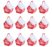 SOFPLATE 12Pcs 3D House Favor Box Christmas Small Gift Boxes Red House Shape with Handle Holiday Goodie Paper Wrapping Boxes for Packaging Present Candy Cookie Cupcake Birthday Party Favor Supplies