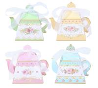 SOFPLATE 12Pcs 4 Styles Tea Pot Party Decorations Princess Tea Party Centerpieces Floral Teapot Table Centerpieces Boxes with Ribbons Bouquet Storage Cases for Anniversary Wedding Birthday Party