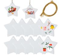 SOFPLATE 12Pcs Ceramic Star Ornaments Blank Sublimation Ornaments with Jute Cords White Porcelain Heat Transfer Personalized Hanging Pendants Tag Signs for Christmas Tree Wedding DIY Craft Decoration