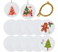 SOFPLATE 12Pcs Round Sublimation Ornaments Blanks Hanging Sublimation Blanks with Jute Cords Porcelain White Ceramic Heat Transfer Personalized Pendants Tags for Christmas Tree Wedding DIY Craft Decor