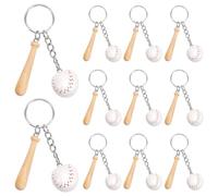 SOFPLATE 12Pcs White Softball Keychains Bulk Wooden Baseball Bat Keychain Mini PU Leather Baseball Bat Keyrings Softball Key Chain Sport Keychains for Party Favors Men Women Athletes Souvenir Birthday