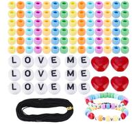SOFPLATE 1400Pcs 7 Colors Bracelet Making Kit Pony Bead 6x9mm Pony Beads with Letters Flat Round Acrylic Red Heart Kandi Beads for Jewelry Making DIY Friendship Bracelets Keychains Crafts Hair Braid
