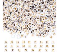 SOFPLATE 1400Pcs Cube Letter Beads 6mm Alphabet Beads Square Mini Gold Font White Acrylic A-Z Letters Spacer Craft Bead for Jewellery Making Friendship Bracelet Beading Necklace Keychains DIY Supplies