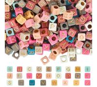 SOFPLATE 1400Pcs Gold Letter Bead Cube Alphabet Beads Bulk 6x6mm Acrylic Square 3.5mm Hole A-Z Letters Loose Craft Beads for Beading Friendship Bracelet Jewellery Making Necklace Keychains DIY Crafts