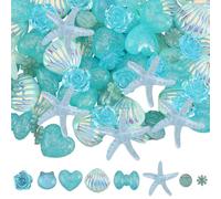 SOFPLATE 140pcs 8 Styles Blue Resin Charms Heart Shaped Cabochons Flatback Flower Shell Starfish Bear Flat Back Transparent Opaque Embellishments for Jewellery Nail Hair Clips Phone Cases DIY Crafts