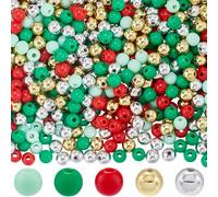SOFPLATE 1500Pcs 5 Colors 6mm Christmas Beads Red Acrylic Beads Plastic Green White Gold Large Loose Bead Round for jewellery Making Home Party Decor Bracelets Necklace Key Chain DIY Beading Crafts