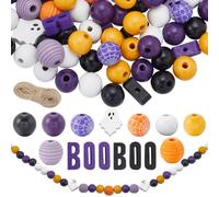 SOFPLATE 150Pcs 16mm Halloween Wooden Beads Round Wood Beads Halloween Themed Farmhouse Ghost Spacers with 22 Yards/20m Jute Cord Kits for jewellery Making DIY Necklace Bracelets Crafts Home
