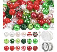 SOFPLATE 150Pcs+ 20mm Christmas Beads Christmas Bubble Beads Set Holiday Acrylic Red Green Imitation Pearl Lobster Claw Clasps Thread Spacers for Jewellery Making Garland Keychain Tree Hanging Decor