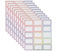 SOFPLATE 150Pcs 3 x 2 Inch Colorful Name Labels Adhesive Name Tag Stickers Rectangle PVC Large Rainbow Dot Border Frame Sticky Tags Labels Sheets for Party Family Home Conferences School Office Gifts