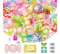 SOFPLATE 150Pcs Candy Flatback Resin Charms Flat Back Cabochons Cute Colorful Transparent Opaque Fruit Sweet Bear Candy Lollipops Embellishments for Jewelry Nail Hair Slips Phone Cases DIY Crafts