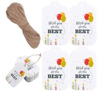SOFPLATE 150Pcs Gift Tags Packaging Happy Birthday Tag 5 x 3cm Paper Tags with 20M Jute Cord Balloon Candles Wish You All the Best Card Gift Labels for Presents Wrapping Party Favors Wedding Christmas
