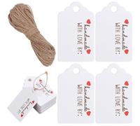 SOFPLATE 150Pcs Gift Wrapping Tags Writable Gift Tags Bulk 5 x 3cm White Handmade with 20M Jute Cord Heart Card Favor Labels Accessories for Valentines Present Party Wedding Favors Christmas Holiday