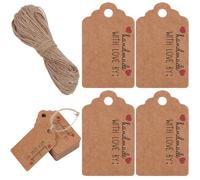 SOFPLATE 150Pcs Heart Gift Tags Bulk Present Tag Labels 5 x 3cm BurlyWood Writable Paper Present Tags with 20M Jute Cord Love Hearts Cards for Valentines Present Party Favors Wedding Christmas Holiday