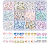 SOFPLATE 1560pcs 12 Colors Small Seed Beads Kit Glass Seed Bead 6 x 3mm Mini Colorful Peanut Shape Round Hole Baking Paint Bean Craft Spacer Bead Set for Jewellery Making Necklace Bracelets DIY Crafts