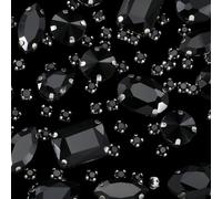 SOFPLATE 156Pcs 7 Styles Black Glass Sew on Rhinestones Prong Set Crystal Jet Flatback Claw Faceted Small Rectangle Round Teardrop Gems Accessories for Clothing Fabric Shoes Dress Jewellery DIY Making
