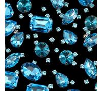 SOFPLATE 156Pcs 7 Styles Blue Sew on Gems Claw Back Rhinestones Prong Set Aquamarine Small Faceted Rectangle Round Teardrop Crystals Accessories for Clothes Fabric Shoes Dress Jewellery DIY Making