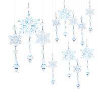 SOFPLATE 15Pcs 3 Styles Blue Snowflake Ornaments Crystal Snowflakes Hanging Ornaments Christmas Tree Acrylic Crystal Snowflakes Decoration for Winter Wonderland Decor Holiday Party Wedding Celebration