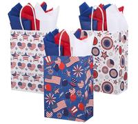 SOFPLATE 15Pcs Patriotic Party Favor Bags American Flag Bags with 18Pcs Tissue Paper 4th of July Independence Star Rectangle Handle Wrapping Tote Gift Pouches for Veterans Memorial Party Packaging