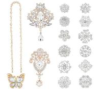 SOFPLATE 16 Pieces Wedding Bouquet Brooches Floral Brooch Pins Set with Pearl Cup Chains Gold Alloy Rhinestone Flower Butterfly Assorted Crystal Pins Kit for Women Lapel Badge Crafts Embellishment