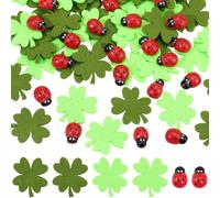 SOFPLATE 160Pcs Ladybug Craft Embellishments Small Wooden Ladybugs Colorful Wool Felt Clovers 3D Adhesive Wood Beetle Insects Flatback Cabochons for Garden Doll House Scrapbooking Landscape DIY Decor