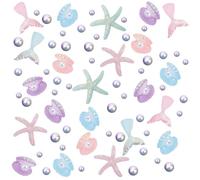 SOFPLATE 160Pcs Sea Shell Vase Fillers Candle Fillers Decorations Colorful Floating Resin Mermaid Starfish Summer Glitter Plastic Pearl Vase Accessories for Candle Table Centerpiece Party Home Beach