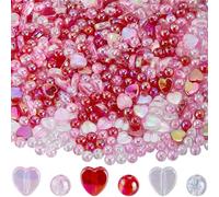 SOFPLATE 1650Pcs Valentine Bead Set Pink Acrylic Heart Beads Small 6mm Round Ball Transparent AB Color Mother's Day Spacer Loose Beads for Jewelry Making Valentine's Day Necklaces Bracelets DIY Crafts